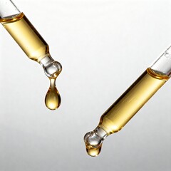 yellow oil pouring out of a pipette, drops of oil	