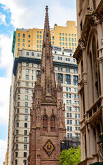 Trinity Church spire reaching high in New York City skyline