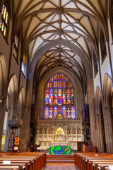 Trinity Church New York City interior with vibrant stained glass