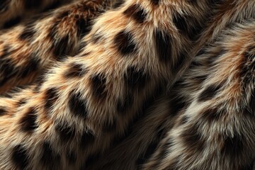 Close-up of Leopard Fur Texture with Brown and Black Spots on Golden Coat