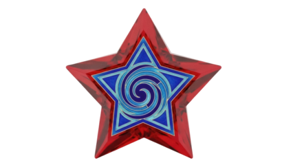 Isolated Star Shaped Pin Badge Emblem Design, Metallic Frame with Red Marble Texture