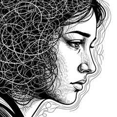 Woman with Tangled Messy Hair Representing Mental Chaos and Anxiety Vector