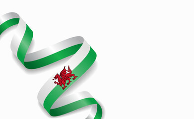Welsh flag stylized wavy ribbon, symbolizing national pride, celebration, or cultural identity. Vector illustration.