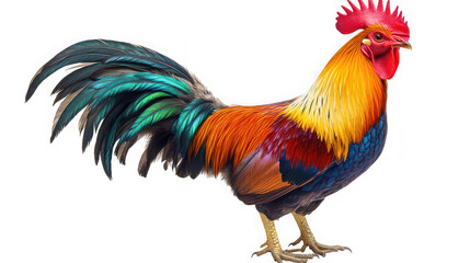 Colorful Rooster Isolated on White Background