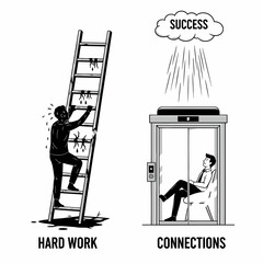 Career Path Comparison: Struggling Employee vs Privileged Man Going to Success
