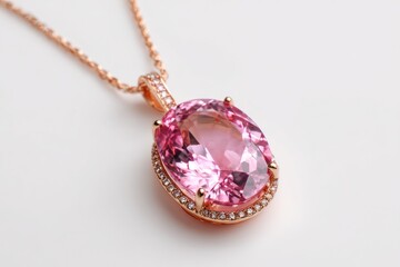 Pink Gemstone Jewelry, Rose Gold Pendant Necklace with Oval Cut Pink Stone and Diamonds