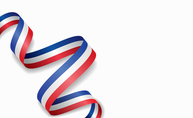 French flag stylized wavy ribbon, symbolizing national pride, celebration, or cultural identity. Vector illustration.