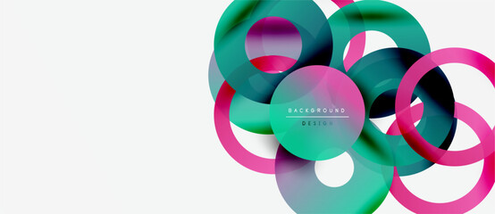 Abstract colorful circles overlap, creating dynamic visual effect. Modern design elements suggest creativity, innovation. White background provides contrast.