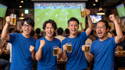 スポーツバーで日本代表を応援するサポーター