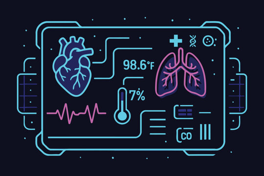Medical Tech Interface Displaying Vital Signs and Organs