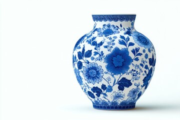 Beautiful Blue and White Floral Vase with Intricate Designs and Patterns on Ceramic Surface