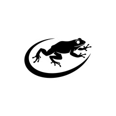 Frog jump along curved time arc silhouette vector illustration