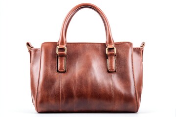 Brown Leather Handbag with Gold Buckles and Handles, Fashionable Women's Accessories