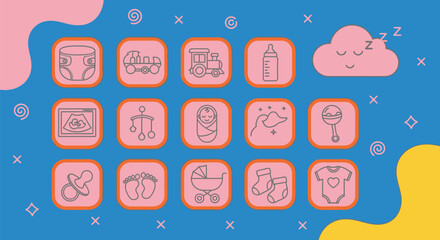 Baby Care Icons and Symbols for Nursery and Childhood Essentials