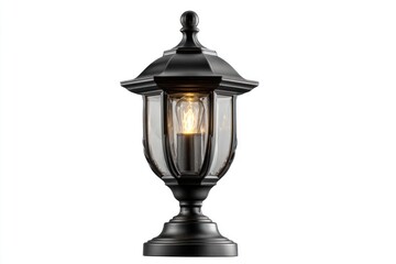 Outdoor Black Metal Lantern Post Light with Clear Glass Panels and Edison Bulb