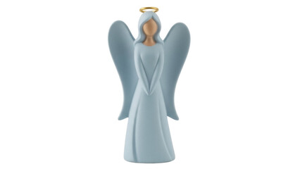 Isolated angel figurine ornament with halo, religious symbol of Christmas peace and hope