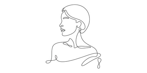 Minimalist continuous line drawing of a womans profile portrait © Shuvo Mohonto