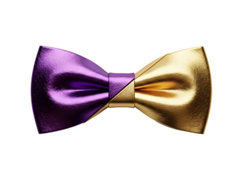 Striking gold and purple metallic bow tie featuring a unique reptilian scale texture with a sleek blue band on transparent background