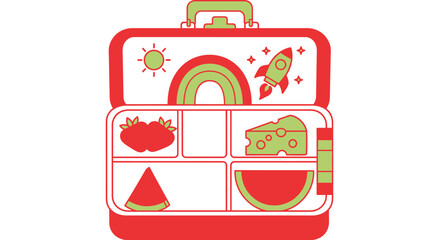 Colorful Cartoon Lunchbox with Fresh Food and Fun Designs Inside