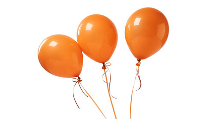 Orange Helium Balloons Group, Two to Three Balloons Isolated on Transparent White Background