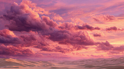 A stunning view of a vibrant, colorful sky filled with dynamic cloud formations. The shades of pink, purple, and orange create a mesmerizing ambiance