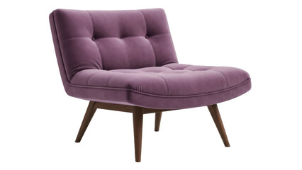 Isolated purple lounge chair with button tufting, modern furniture, minimal design, comfort