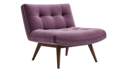 Isolated purple lounge chair with button tufting, modern furniture, minimal design, comfort