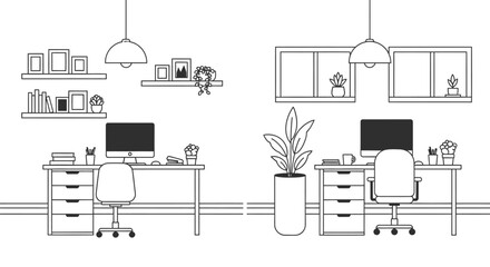 Modern Office Spaces with Green Accents and Minimalist Decor