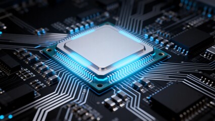 Fototapeta premium Closeup of a glowing computer chip