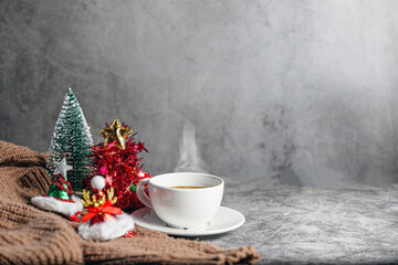 warm christmas coffee on Cozy knit shirt