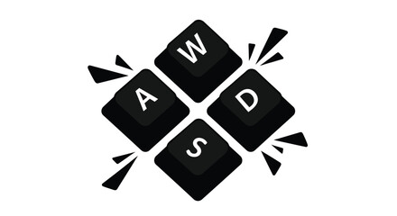 Gaming Keyboard Keys with WASD Letters and Explosion Effects