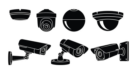 Security Camera Icons Set, Surveillance CCTV Camera Symbols