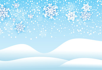 winter background with falling snowflakes and snow drifts in soft blue and white colors © Peerlesszone
