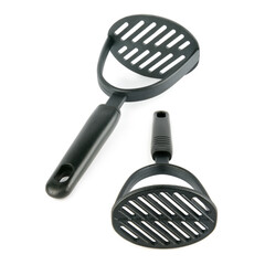 Pair of Black Plastic Potato Mashers Isolated on White