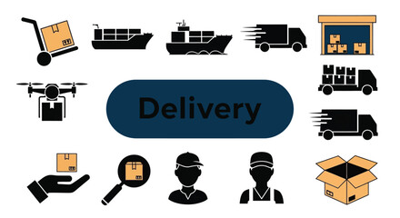 Delivery Services Icons Set with Shipping and Logistics Symbols