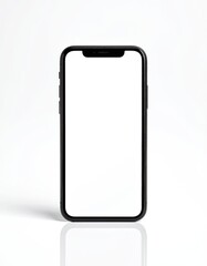 Black smartphone with blank white screen, isolated, studio shot