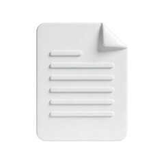3d document file icon isolated on transparent background for apps, websites, and UI design. Perfect for reports, contracts, paperwork, notes, downloads, and digital workflow interfaces