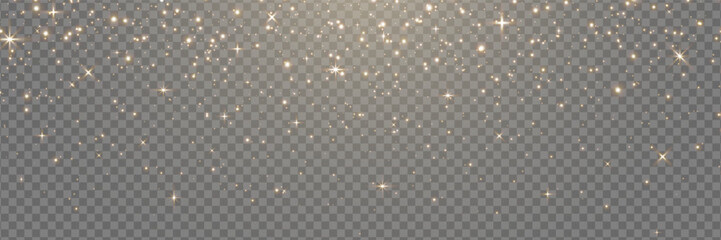 Fototapeta premium Gold glitter light banner. Magic dust background. Star particle bg. Christmas Holiday golden confetti. Fairy bulb. Glow shine bokeh. Winter Celebration frame. Luxury party. Vector illustration