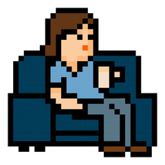 Fototapeta premium Relaxing Woman Sitting Sofa Pixel
