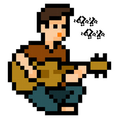 Man Playing Guitar Pixel Character