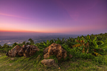 Beautiful sunset on Pha Daeng viewpoint, Na Yung Nam Som National park, Udon-Thani province , Thailand.
