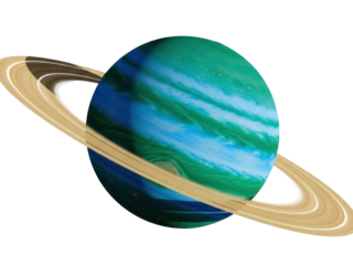 Isolated Colorful Gas Giant Planet with Rings, Space Exploration for Cosmic Education