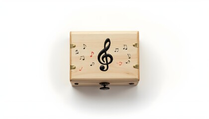 Wooden music box with treble clef symbol isolated on a clean background representing creativity sound education and artistic inspiration.