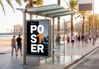 Beach promenade bus shelter mockup