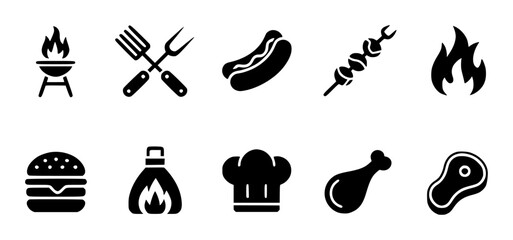 Black barbecue and grilling set with background hotdog sausage