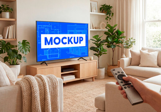 Living room television screen mockup