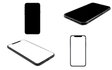 Isolated smartphone outlines on transparent background