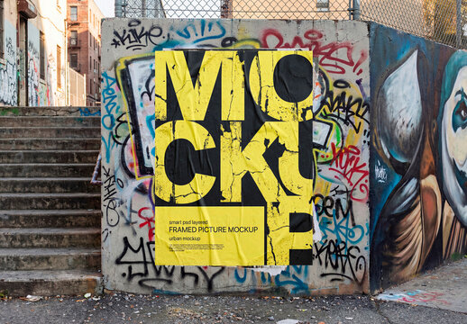 Poster mockup on graffiti wall