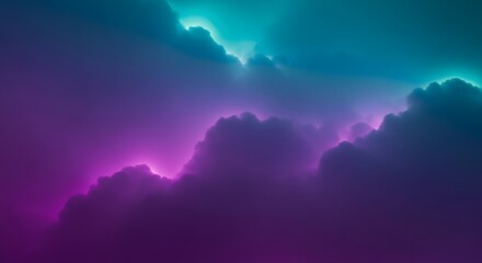 Vibrant purple and teal clouds glowing dramatically in an abstract, ethereal sky.