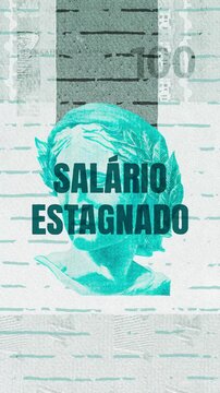 Salario Estagnado text &ndash; Brazilian Real currency &ndash; Digital Glitch Effect